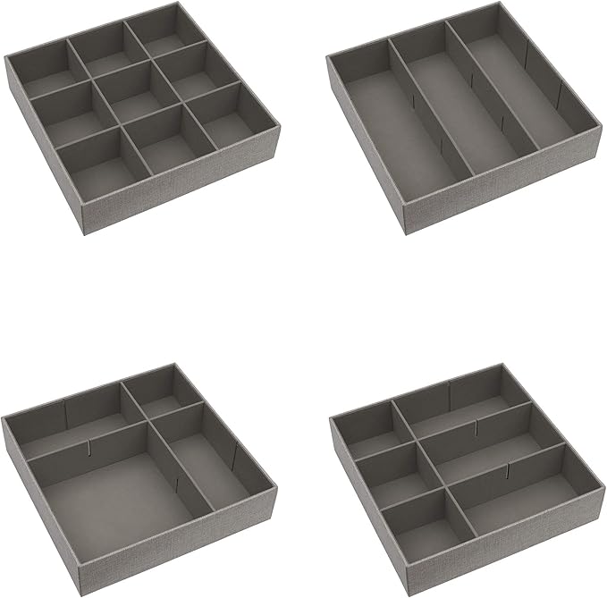 Household Essentials 3 Piece Drawer Organizers Starter Set, Customizable Inserts, Large Tray and 2 Small Trays, Silver