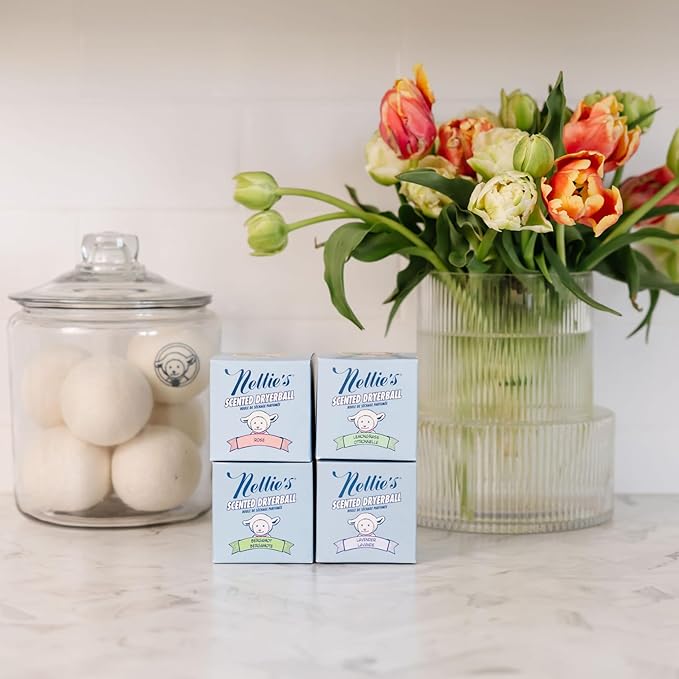 Nellie's Scented Wool Dryerball - Lemongrass Scented - Made with 100% Pure New Zealand Wool and Lasts Approximately 50 Drying Loads - Silent in Your Dryer!
