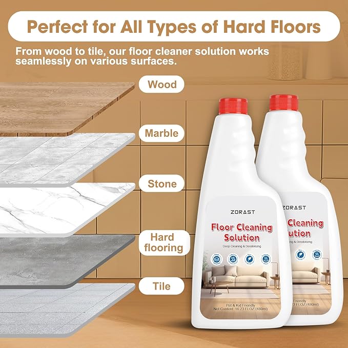 Floor Cleaning Solution, 16.23 Fl Oz Pack of 2 , Compatible with All Roborock Mopping Robots (S7, S8, Qrevo, Q7, Q8 series),Deep Streak Cleans for Multiple Hard Floors, Low-Foam Delivers Clog Free