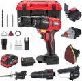 TEENO 20V MAX Power Tool Combo Kit, 7 Tool Cordless Power Tool Set with 3.0Ah Battery, Charger, and Tool Box Included, Brushless Combo Kit for Home Improvement, Yard Work & Woodworking