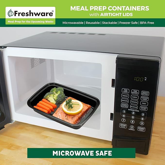 Freshware Meal Prep Containers [50 Pack] 1 Compartment with Lids, Food Storage Containers, Bento Box, BPA Free, Stackable, Microwave/Dishwasher/Freezer Safe (28 oz)
