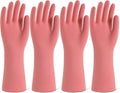 Rubber Cleaning Gloves for Dishwashing, 4 Pairs Reusable Kitchen Gloves for Washing Dishes and Household Cleaning, Pink Dish Gloves with Flocked Lining and Non-Slip Grip, Pefect for Woman Men - S