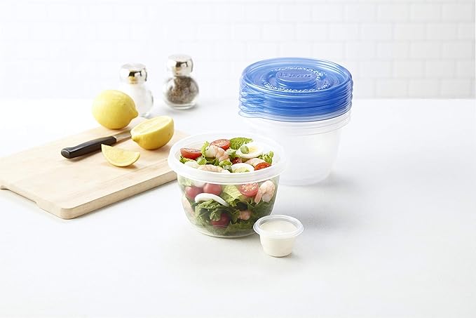 Glad GladWare to Go Lunch Food Storage Containers with Lids, Medium Round No BPA Plastic with Built-in Dressing Cup for Salads and Lunches, Microwave Dishwasher Safe, 32 Oz, 4 Count