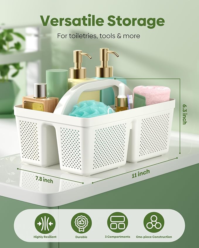 4 Pack Portable Shower Caddy, Integrated Handle, Reinforced Plastic, Organizer Storage Bathroom Supplies and Beauty Products, Cleaning Supplies, Shower Basket for Home, Dorm, Shelf and Cabinet
