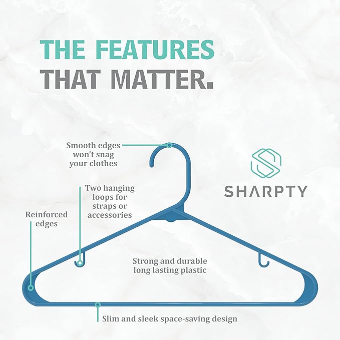Sharpty Plastic Hangers Clothes Hangers for Clothing, Closet, Coats & Shirts - Durable & Space Saving - for Everyday Standard Use, Room Essentials & Basics - 20 Pack - Blue
