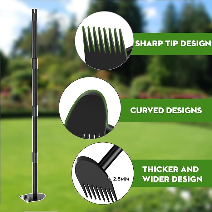 Hoe Garden Tool, 2-in-1 Garden Hoe with Heavy Duty Metal Hoe, 17-60 Inch Garden Hand Tiller with Long Handle for Gardening, Weeding, Lossening, Tilling, Black