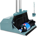 Upgrade Broom and Dustpan Set, Broom with Dustpan Combo Sets, Large Brooms and Dust Pan with Handle, Self-Cleaning Dust Pans, Heavy Duty Broom and Dustpans Set for Lobby Kitchen Office - Green