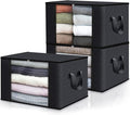 Fab totes Storage Bags,Clothes Blanket Storage Bins Foldable Closet Organizers with Reinforced Handle for Home Dorm Storage and Organization,Fabric Bags for Organizing Sheets,Clothing (Black,3 Pack)