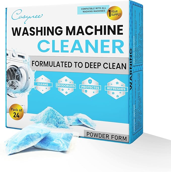 Washing Machine Cleaner Powder, 1Year Supply (24 Packs) for Front & Top Load Washers – Deep Cleaning, Odor Reduction, Residue-Free & Easy Use – Powder Cleaner for Washing Machines and Dishwasher Pods