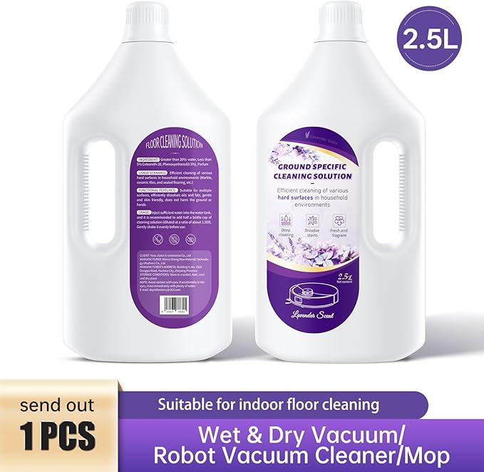 2.5L Floor Cleaning Solution Compatible with Roborock/Eufy/iRobot/Ecovacs/Dreame/Shark, Fragrance Deodorization, Deep Cleans for Multiple Hard Floors (2.5 Liter, 【Lavender】)