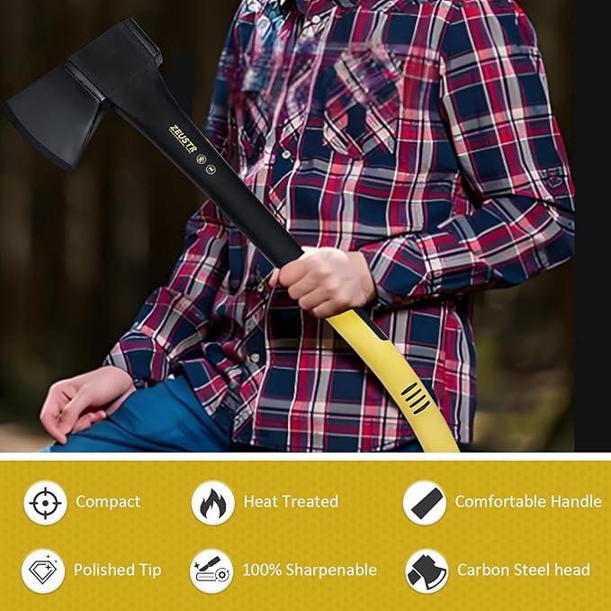 24" Splitting Axe Hatchet, Nylon Shock-Absorbing Handle, Camping Axe for Logs, Wood