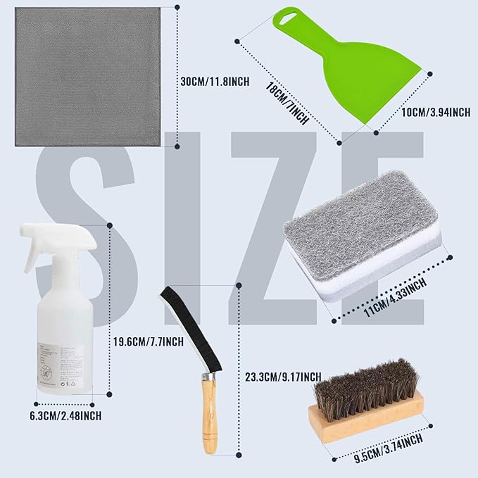 Granite Headstone Cleaner Kit - Heavy Duty 6-Piece Stone Scrub Set for Cemetery Maintenance, Includes Stiff Bristle Brushes, Scraper, Sponge & Towels Cleaning pot (Granite/Marble/Sandstone)
