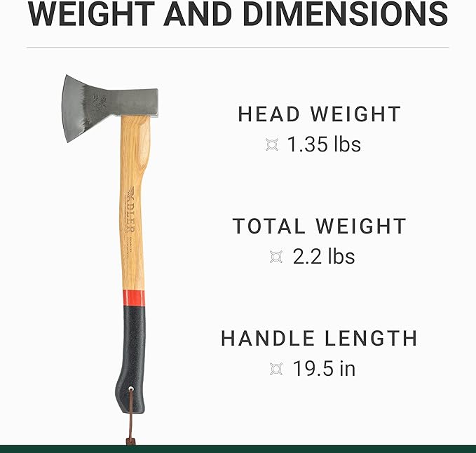 Adler Canoe Axe - German Made with a 19.5 inch Handle Coated in Anti-Slip Black Grip Paint - 1.35 Pound Head Weight