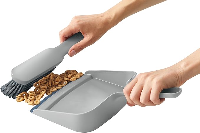 Joseph Joseph CleanTech Wall-Mounted Indoor Dustpan & Brush Set with Dust-Shield Compact, Clean Storage, Handheld Broom