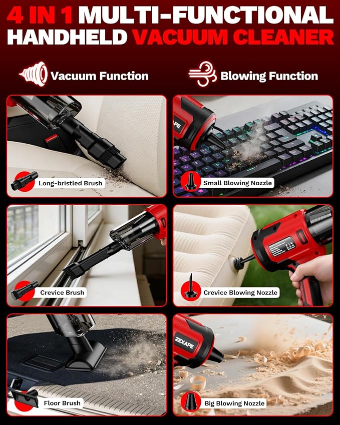 Cordless Vacuum Cleaner for Milwaukee Battery, 5 in 1 Lightweight Electric Handheld Vacuum with 3 x HEPA Filter, 20KPA Powerful Suction, 200W Brushless Motor for Carpet,Sofa,Car (Battery Not Included)
