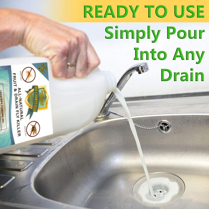 Fruit Fly & Drain Fly Killer - Simple Commercial Drain Gel Treatment – Eliminates Gross Fruit/Sewer Flies & Gnat Infestations from Any Drain. Fast & Easy - 1 Gallon (128 Ounces)
