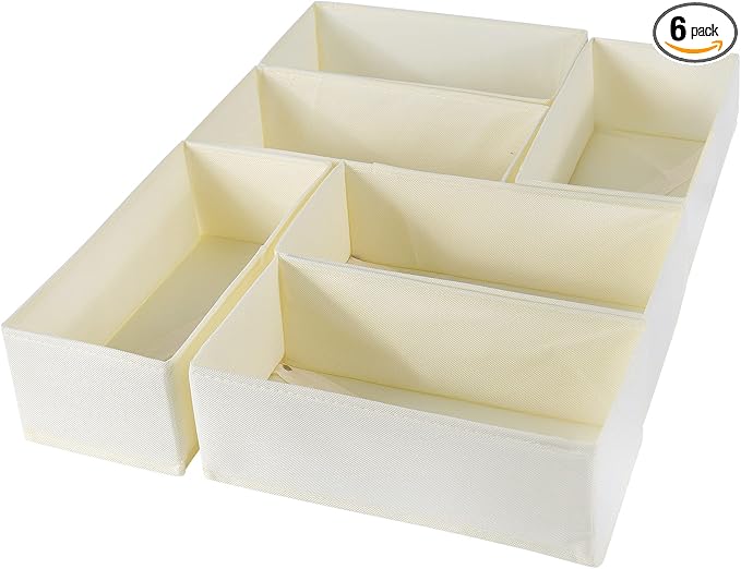 6 Pack Dresser Organizers - Drawer Organizers for Clothing & Baby, Woven-Fabric Storage Drawers (Beige