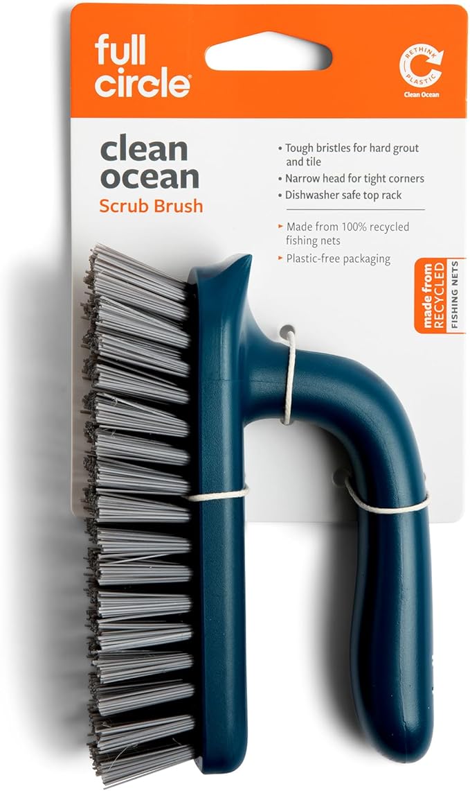 Full Circle Clean Ocean Grout & Tile Scrub Brush, for Shower, Bathroom, and Kitchen, Sustainably Made 100% from Recycled Ghost Fishing Nets