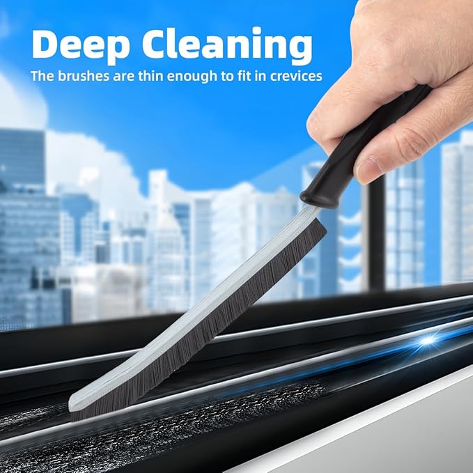 Hard Bristle Crevice Cleaning Brush-Thin Gap Scrub Brush, Small Cleaning Brush, Grout Brush, Kitchen Brush, Cleaning Tools for Toilet, Bathroom, Sink, Home, Household, Window (3, Lichen Blue)