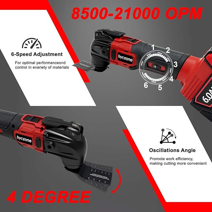 Cordless Oscillating Multitool Compatible with Milwaukee 18V Battery, Tool Only, 6 Speeds 8,500-21,000 RPM, Bulit-in LED Light, 22 Accessories, Oscillating Power Tool for Scraping Cutting Sanding