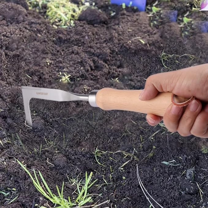 Crevice Weeder,Crevice Weeding Tool with Wood Handle,L-Shaped Weed Puller Tool,Efficient Manual Weeder Gardening Tool for Garden Lawn, Yard Patio Terrace,Side-Walk