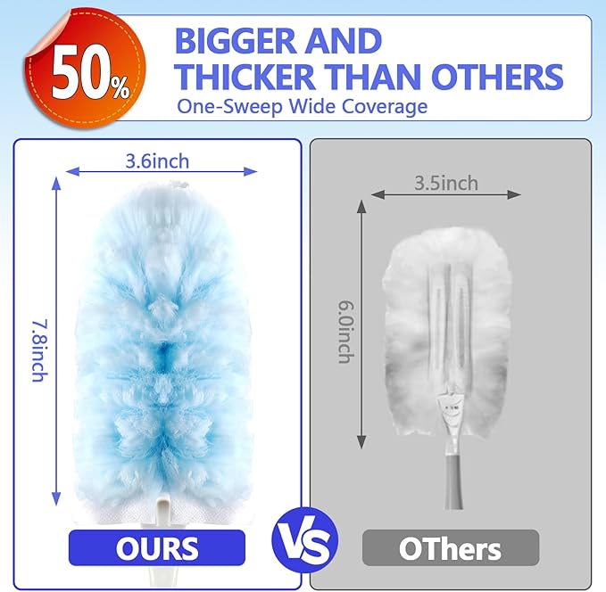 Heavy Duty Duster Refills for Swiffer Duster (60 Count) | 360° Unscented Disposable Multisurface Dusters with 1 Handle- for Home, Blinds, Fans & Corners, Blue