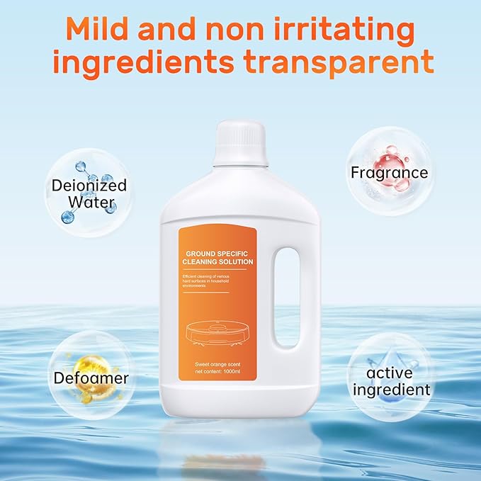 Orange Floor Cleaning Solution 1L Compatible with Dreame Wet & Dry Vacuum and Robot， Residue & Streak Free,Suitable for All Robot Vacuum Cleaners and Wireless Wet Dry Dual-Use Vacuum Cleaners