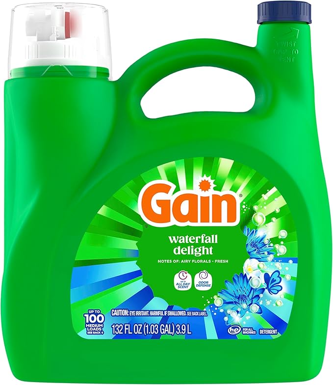 Gain Ultra Oxi Liquid Laundry Detergent, 107 loads, 154 fl oz, Waterfall Delight Scent, 2-in-1, HE Compatible