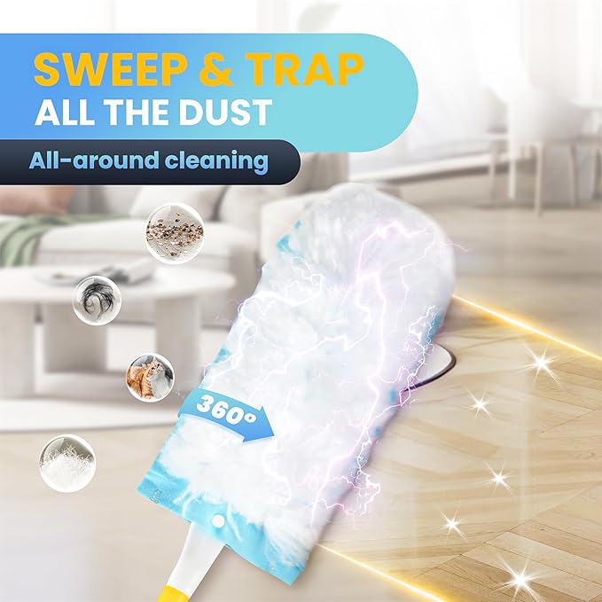 Duster Kit for Swiffer® Duster Refill: 50 Heavy Duty Refills + 2 Handles | 3X Grip & Static Tech | Car, Furniture & Electronics Dry Cleaning