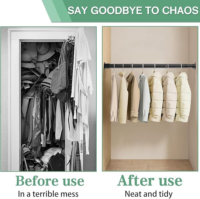 Closet Rod, 17 to 51 Inch 1.3 Inch Diameter Heavy Duty Adjustable Closet Rods for Hanging Clothes Heavy Duty Closet Hanging Rod Metal Black Closet Poles for Wardrobes