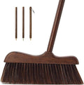 Wood Broom with Long Handle Soft Bristle Sweeper Broom Indoor Hand Brooms for Home Kitchen Office Pet Hair Removal