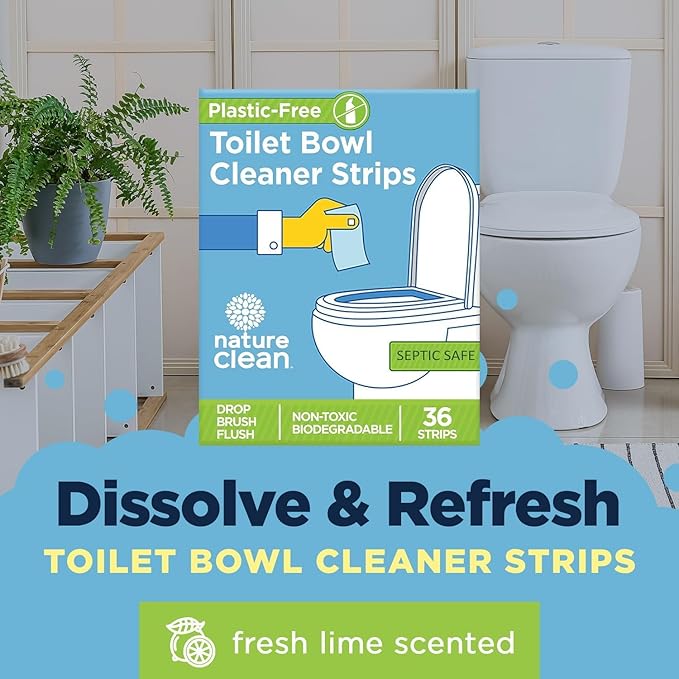 Nature Clean Non-Toxic Toilet Bowl Cleaners Strips 45 count - 2 pack, Plastic-Free Packaging, Natural Toilet Cleaner Septic Safe, Refresh Toilets & Bathroom. No Splash