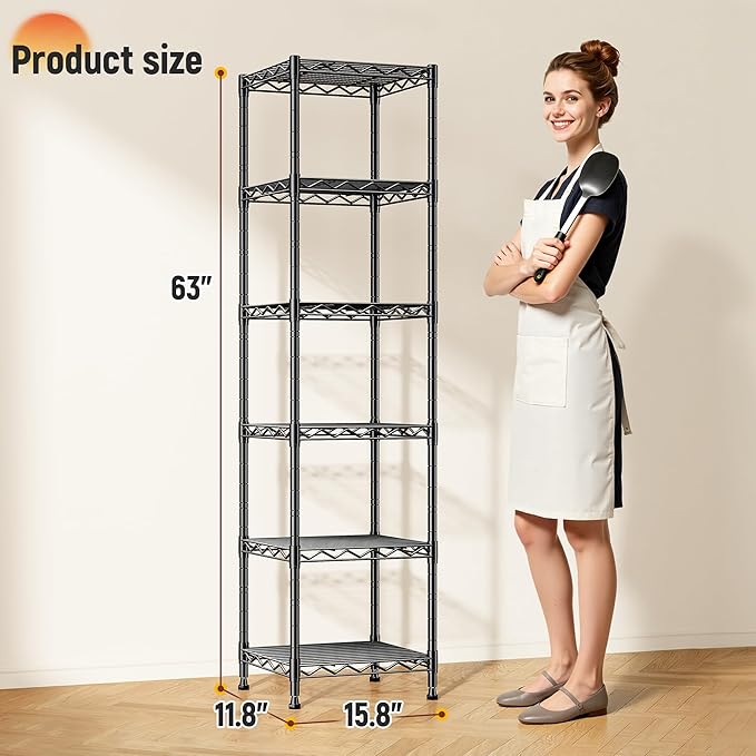 DurayLoly 6 Wire Shelving Metal Shelves Storage Rack:Adjustable Storage Shelves Standing Shelf Units and Narrow Shelf for Laundry Bathroom Kitchen Pantry Closet Office 15.8" w*11.8" D*63" H
