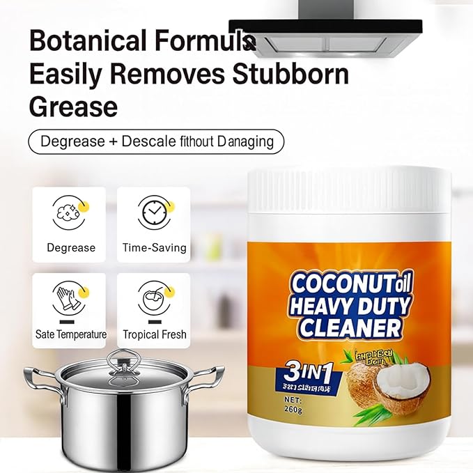Multi Purpose Powerful Cleaner for kitchen, 3 In 1 Stainless Coconut Oil Cleaning Paste, Kitchen Duty Degreaser for Faucets, Tiles, Kitchen, Oven (1)