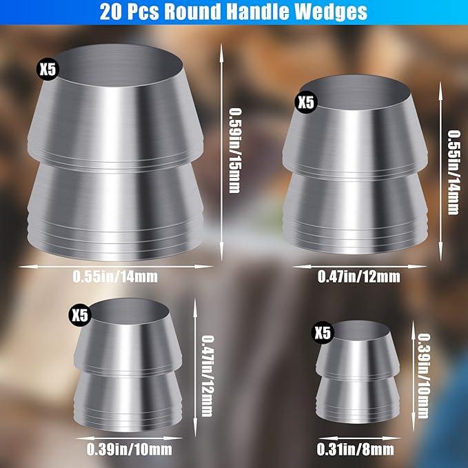20 Pcs Safety Round Handle Wedges Axe Hand Metal Wedge Hammer Handle Steel Wedge Mauls Handle Wedge Kit for Axe Claw Hammer Sledge (0.31/0.39/0.47/0.55 Inch)