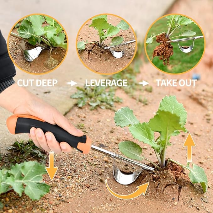 2026 Weed Puller Tool, 3 Pack New Garden Stainless Steel Weeder Tool Hand Weeder Tool,Multi-Purpose Weed Remover Tool Weeding Tools for Gardening(Rubber Handle)