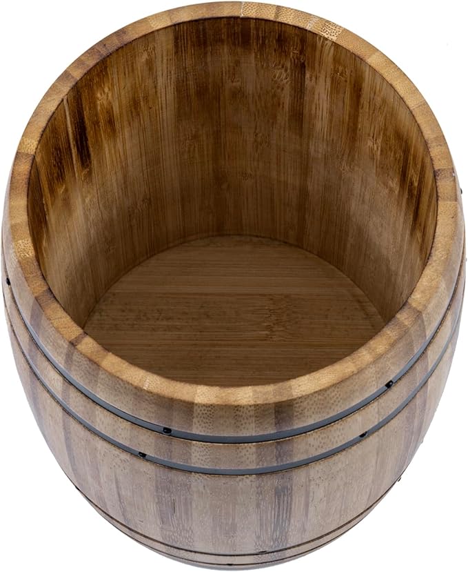MyGift Wine Barrel Design Kitchen Utensil Crock, Light Brown Solid Bamboo Wood Cooking Tool Holder