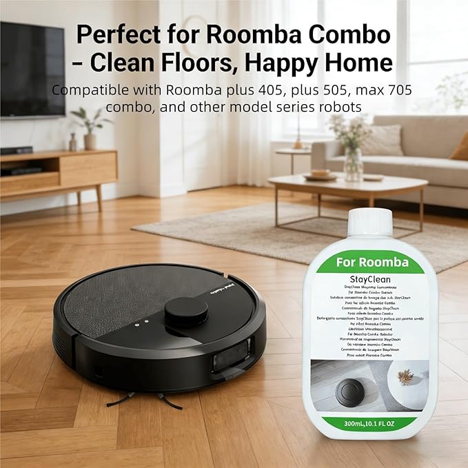 Floor Cleaner Liquid, 2 Bottle, 300ml Fresh Scent, Low Foam Formula, Deep Cleaning, Compatible with Roomba Plus 405/505/Max 705 Cleaning Robot