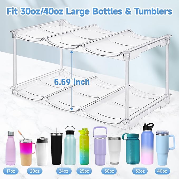 Stackable Water Bottle Organizer for Stanley 40 oz Tumbler, Water Bottle Holder for Cabinet, Pantry Kitchen Organizers and Storage for Stanley Cup Accessories, Tumbler Organizer and Wine Rack, 4Pack