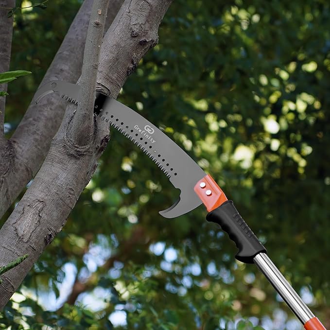 Manual Pole Saw for Tree Trimming, 10 FT Pruning Saw with 6-Section Stainless Steel Handle, Sharp steel Blade, Easy to Carry and Lightweight Extendable Design for Garden & Tree Maintenance