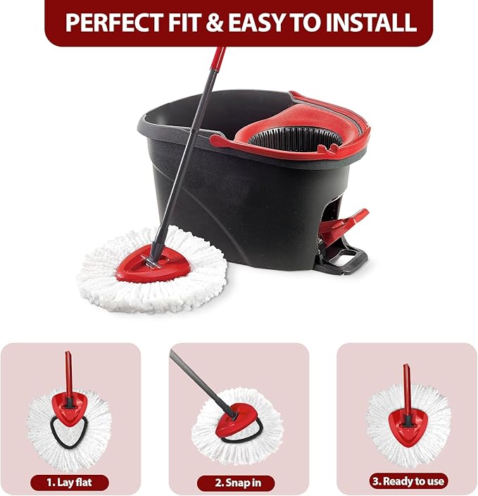 Mop Head Replacement for O-Ceda EasyWring 1-Tank System, Includes 6 Spin Mop Replacement Head, 1 Spin Mop Base