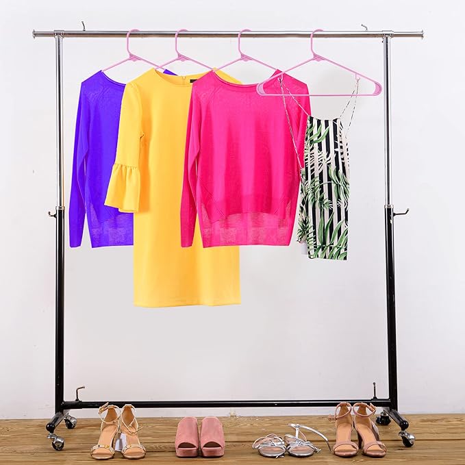 Utopia Home Plastic Hangers 50 Pack - Space Saving Clothes Hanger - Durable & Strong Closet Organizers and Storage with Built-in Strap Hooks - Essential for Shirts, Pants, Skirts & Coats (Pink)
