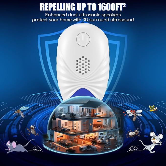 Ultrasonic Pest Repeller Indoor, Upgraded 2025 Mouse Repellent Ultrasonic Plug in Roach Insect Rodent Repellent, 3 Modes Repellent for Roach, Bugs, Mice, Spider, Electronic Rodent Repellent Devices