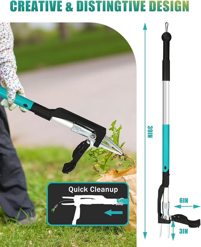 Breeze Touch 39" Weed Pulling Tool, 4-Claw Detachable Weed Puller Tool with Long Handle Adjustable, Heavy Duty Stand Up Weeder Weeding Tool for Lawn, Yard, Garden, Dandelion Picker, Weed Remover