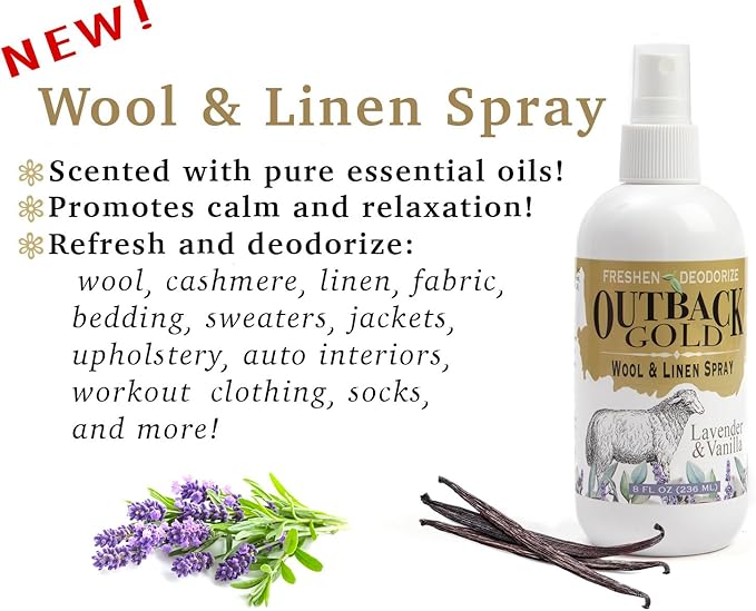 Outback Gold Wool Wash Original Scent and Fabric Refresher and Deodorizer Spray Scented with Lavender and Vanilla Essential Oils