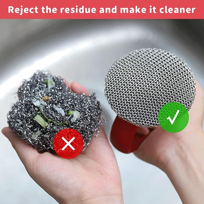 MEIXINZHI Cast Iron Cleaner, Chain Mail Scrubber & Pan Grill Scrapers - 2 in 1 Cast Iron Skillet Cleaner (red, Without mat)
