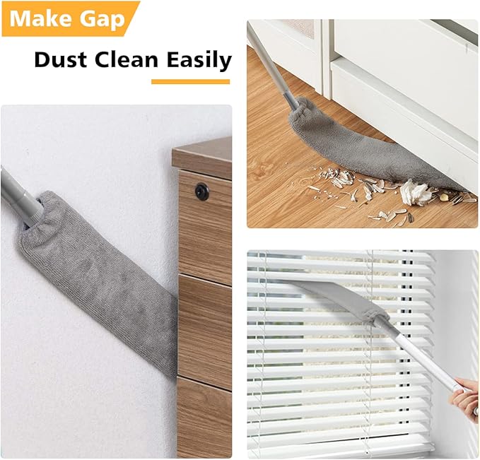 Retractable Gap Dust Cleaner with 3 Reusable Microfiber Dusting Cloths, Under Appliance/Refrigerator/Furniture Cleaning Tool with 100” Extension Pole, Washable Flat Gap Cleaning Duster by OOSOFITT