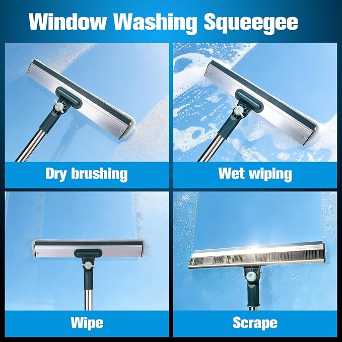 XANGNIER Window Cleaning Kit Tool with Storage Bucket,Window Washing Kit with Extension Pole,Professional Windows Washer Cleaner Squeegee Kits,Commercial&Household Use,Indoor&Outdoor High Windows