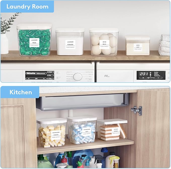 Lifewit Laundry Pods Container with Pop-up Lid, Laundry Room Organization, Dryer Sheet Holder for Washing Powder Scent Booster Beads, 2700 +4500+1800ml/0.5+0.72+1.2gal,4 Pcs