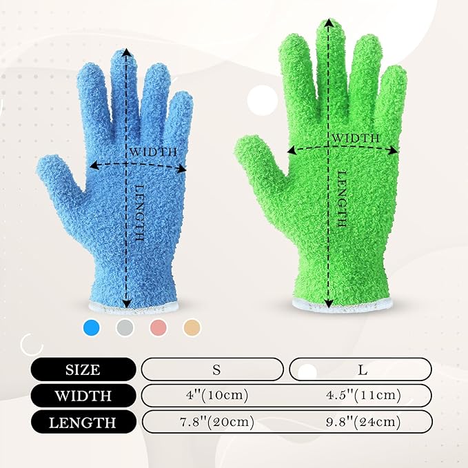 Evridwear Microfiber Dusting Gloves, Dusting Cleaning Glove for Plants, Blinds, Lamps and Small Hard to Reach Corners, 5 Pairs (Green L/XL)